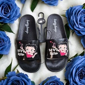 Betty Boop Black Selfie Slide Sandals NWT  Various Sizes